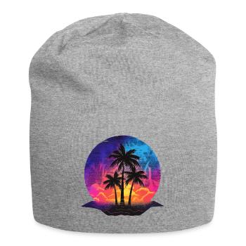 Summer Beach Sea Palm Trees Holiday Neon Colors Colorful - Jersey Beanie - heather grey - Front