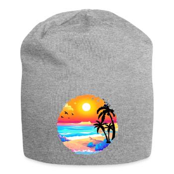 Summer Sunset Beach Watercolor - Jersey Beanie - heather grey - Front