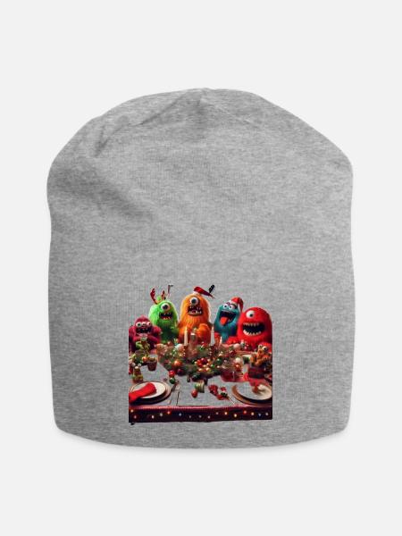 Humorvolle Monster-Weihnachtsszene - Jersey-Beanie - Grau meliert