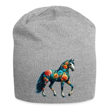 Cheval décoré de fleurs - Bonnet en jersey - gris chiné - Devant