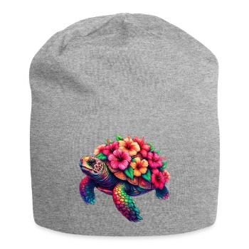Tortue aux fleurs d’hibiscus - Bonnet en jersey - gris chiné - Devant
