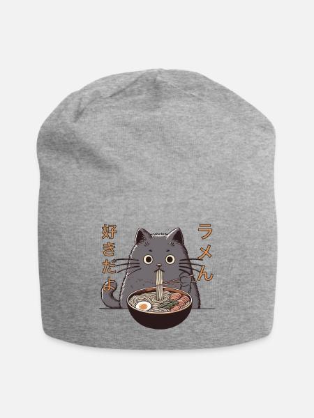 My Cat Steals My Ramen (Ramen Katze) - Jersey-Beanie - Grau meliert