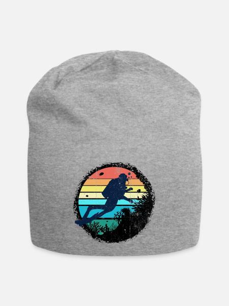 Unterwasser-Taucher-Silhouette mit Regenbogen-Sonnenuntergang - Jersey-Beanie - Grau meliert