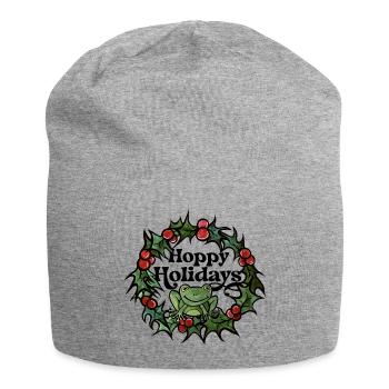 Frog in Holly Wreath - Jersey Beanie - heather grey - Front