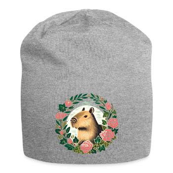 Capybara-Rosenkranz - Jersey-Beanie - Grau meliert - Vorne