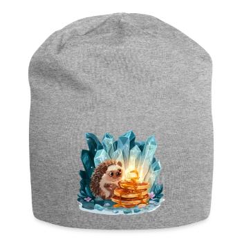 Hedgehog with golden pancakes - Jersey Beanie - heather grey - Front