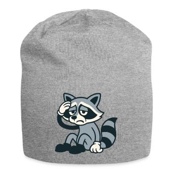 Tired raccoon with headache - Jersey Beanie - heather grey - Front