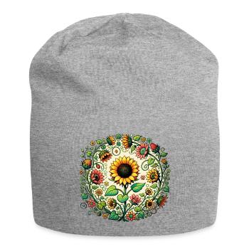Sunflower Circular Mandala - Jersey Beanie - heather grey - Front
