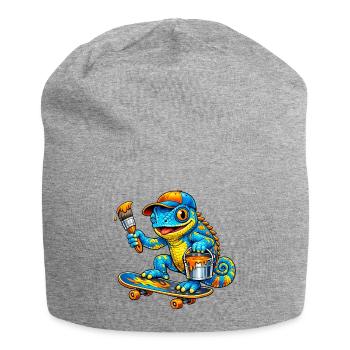 Chameleon on skateboard - Jersey Beanie - heather grey - Front