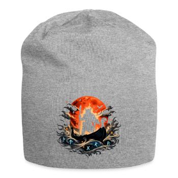 Vikingerschiff im Mondrot - Jersey-Beanie - Grau meliert - Vorne