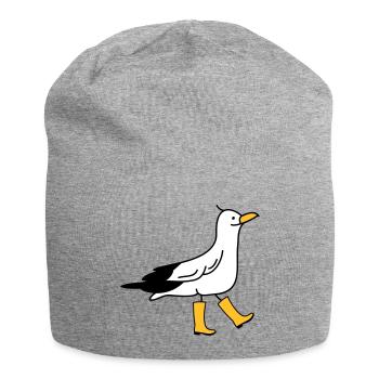 Funny seagull with rubber boots - Jersey Beanie - heather grey - Front
