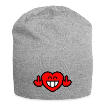Emoticon Grin Heart with Stinkfingers (3c) - Jersey Beanie - heather grey - Front