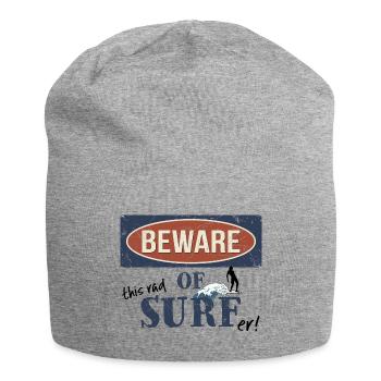 Beware Of This Surfer Ironic Funny Warning Sign - Jersey Beanie - heather grey - Front