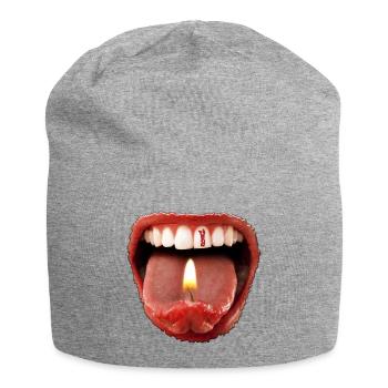 Date of birth 1 - tongue teeth - Jersey Beanie - heather grey - Front