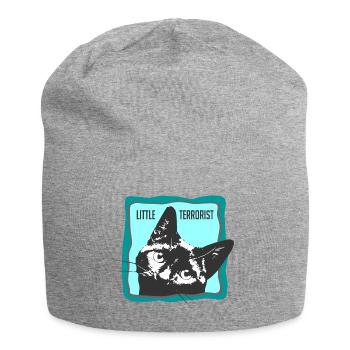 Katzenporträt mit Slogans - Jersey-Beanie - Grau meliert - Vorne