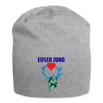 Eifler Jung, Hirsch mit Herz -Eifel Geschenke - Jersey-Beanie - Grau meliert - Vorne