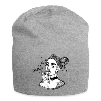 Crazy Tattoo Cat Girl - Jersey Beanie - heather grey - Front