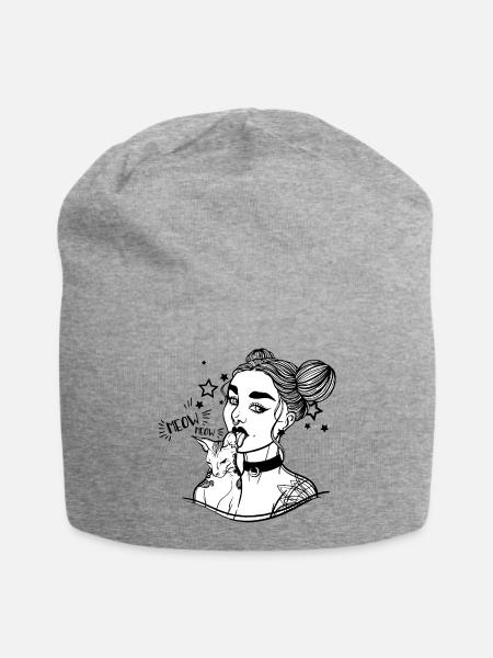 Crazy Tattoo Cat Girl - Jersey-Beanie - Grau meliert