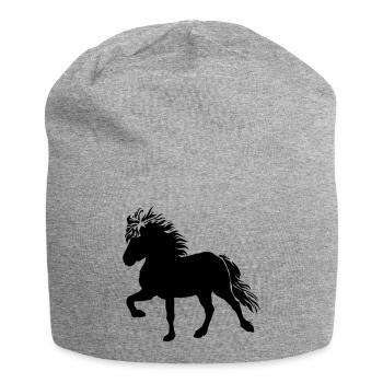 Süßes Islandpferd Tölt 5, Isländer, Islandpony - Jersey-Beanie - Grau meliert - Vorne