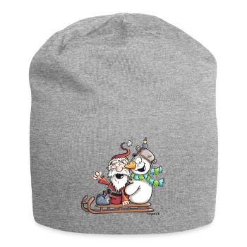 Santa Claus and Snowman - Sledge - Christmas - Jersey Beanie - heather grey - Front