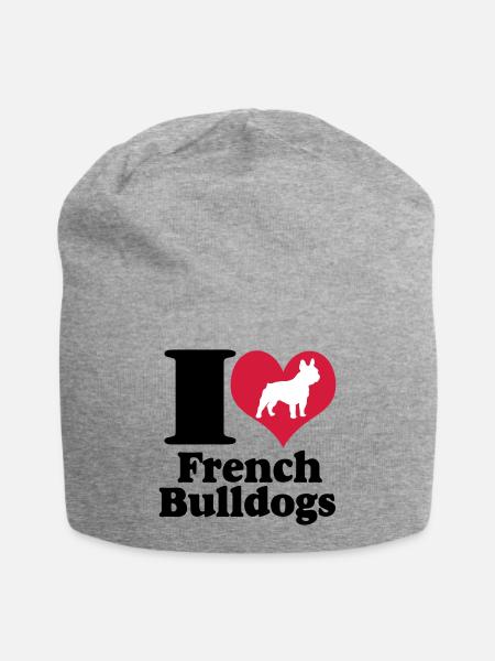 Französische Bulldogge ,I Love French Bulldogs(25) - Jersey-Beanie - Grau meliert
