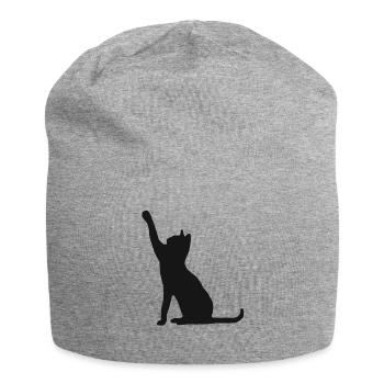 Katzen Silhouette Katze Miezekatze Mietze Miau - Jersey-Beanie - Grau meliert - Vorne