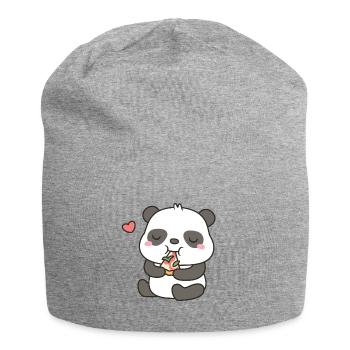 Mignon petit panda mangeant une pizza Margherita - Bonnet en jersey - gris chiné - Devant