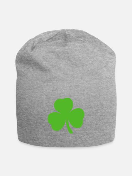 Klee Dreiblättriges Kleeblatt Glücksklee Neujahr - Jersey-Beanie - Grau meliert
