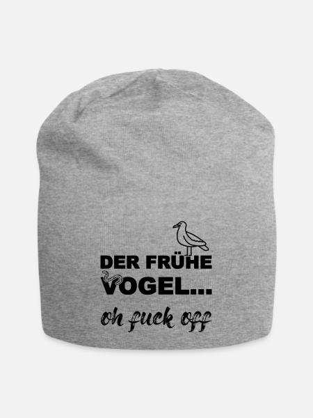 Der frühe Vogel, schwarz - Jersey-Beanie - Grau meliert