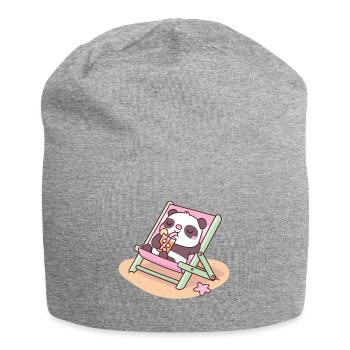 Süßer Panda Chilling On Beach Chair - Jersey-Beanie - Grau meliert - Vorne