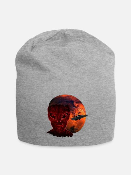 Alien &Mars mit UFO - Jersey-Beanie - Grau meliert