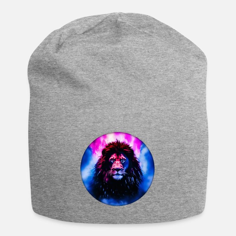 Löwe mit pink/blauem Hintergrund - Jersey-Beanie - Grau meliert