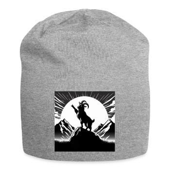 Goat with raised hoof, comic, drawing, black - Jersey Beanie - heather grey - Front