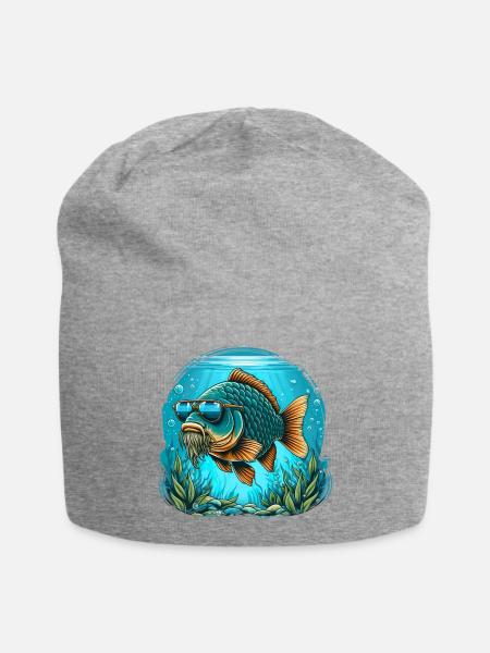 Karpfen mit Sonnenbrille - Jersey-Beanie - Grau meliert