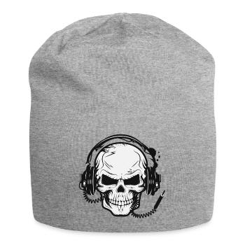 Crâne,Crâne,Crâne avec écouteurs - Bonnet en jersey - gris chiné - Devant