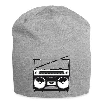 Kassetten Recorder im 80er Stencil Look - Jersey-Beanie - Grau meliert - Vorne
