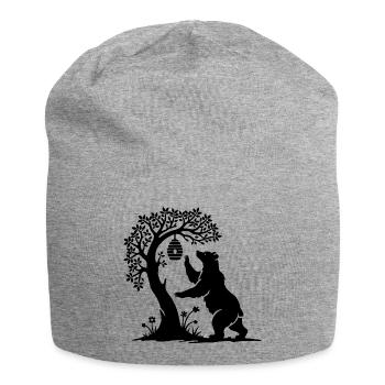 charming bear as a honey thief on a beehive - Jersey Beanie - heather grey - Front