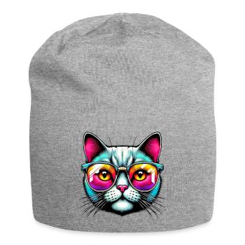 Kater mit Sonnenbrille - Jersey-Beanie - Grau meliert - Vorne