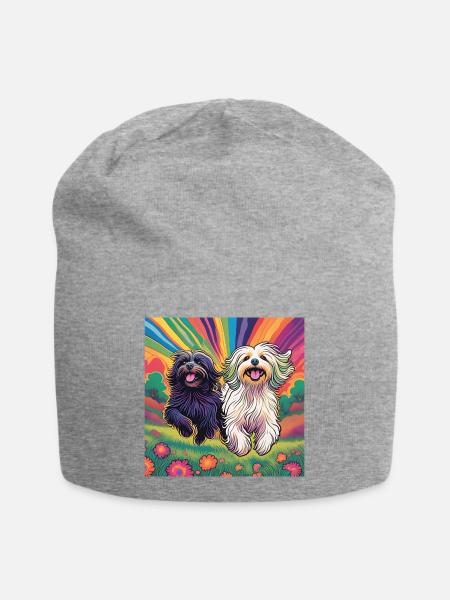 Havaneser Black and White - Jersey-Beanie - Grau meliert