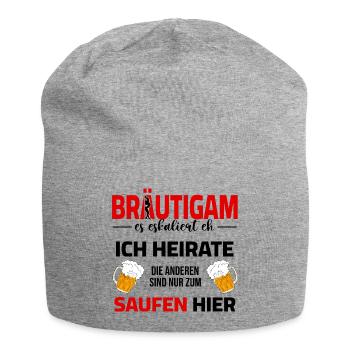 JGA Bräutigam Outfit mit lustigem Spruch - Jersey-Beanie - Grau meliert - Vorne