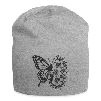 Elegante Komposition aus Schmetterling und Blumen - Jersey-Beanie - Grau meliert - Vorne