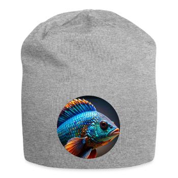Poisson, coloré, paillettes, paillettes, bleu - Bonnet en jersey - gris chiné - Devant