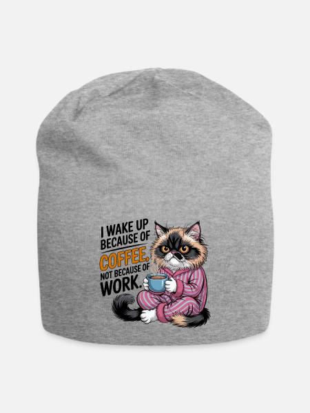 Ich wache wegen Kaffeekatze auf - Jersey-Beanie - Grau meliert
