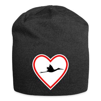 Herz Schild Storch Klapperstorch Geburt - Jersey-Beanie - Anthrazit - Vorne