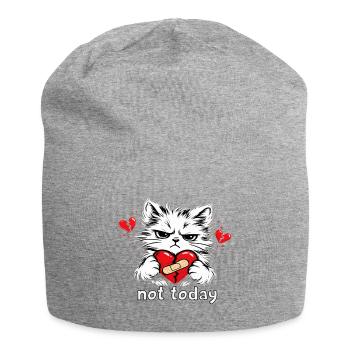 « Chat sinistre avec un bandage en forme de cœur » - Bonnet en jersey - gris chiné - Devant
