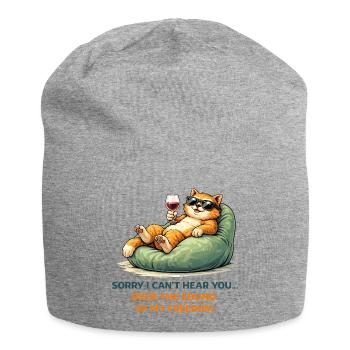 Entspanntes Katzenwein-Meme - Jersey-Beanie - Grau meliert - Vorne