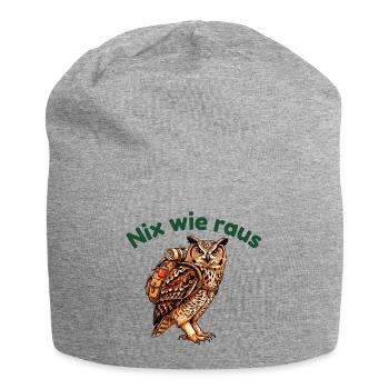 Eule mit Rucksack - Jersey-Beanie - Grau meliert - Vorne
