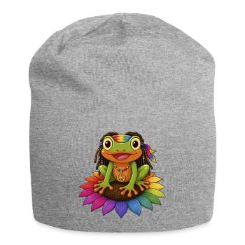 Grenouille Rasta sur le signe de paix de la fleur de tournesol - Bonnet en jersey - gris chiné - Devant