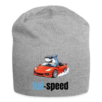 Haispeed | Cooler Cartoon-Hai im Sportwagen - Jersey-Beanie - Grau meliert - Vorne