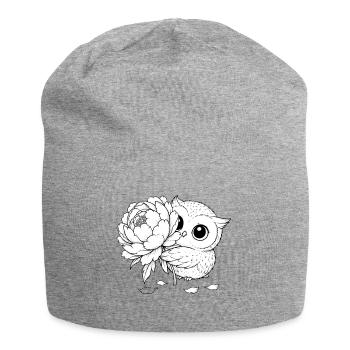 Blüteneule und Pfingstrose - Jersey-Beanie - Grau meliert - Vorne